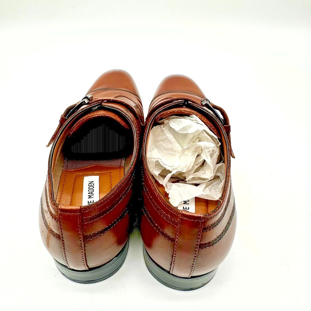 Steve Madden COVET Men's Cognac Leather Monk Strap Shoes 9.5 - Picture 3 of 6
